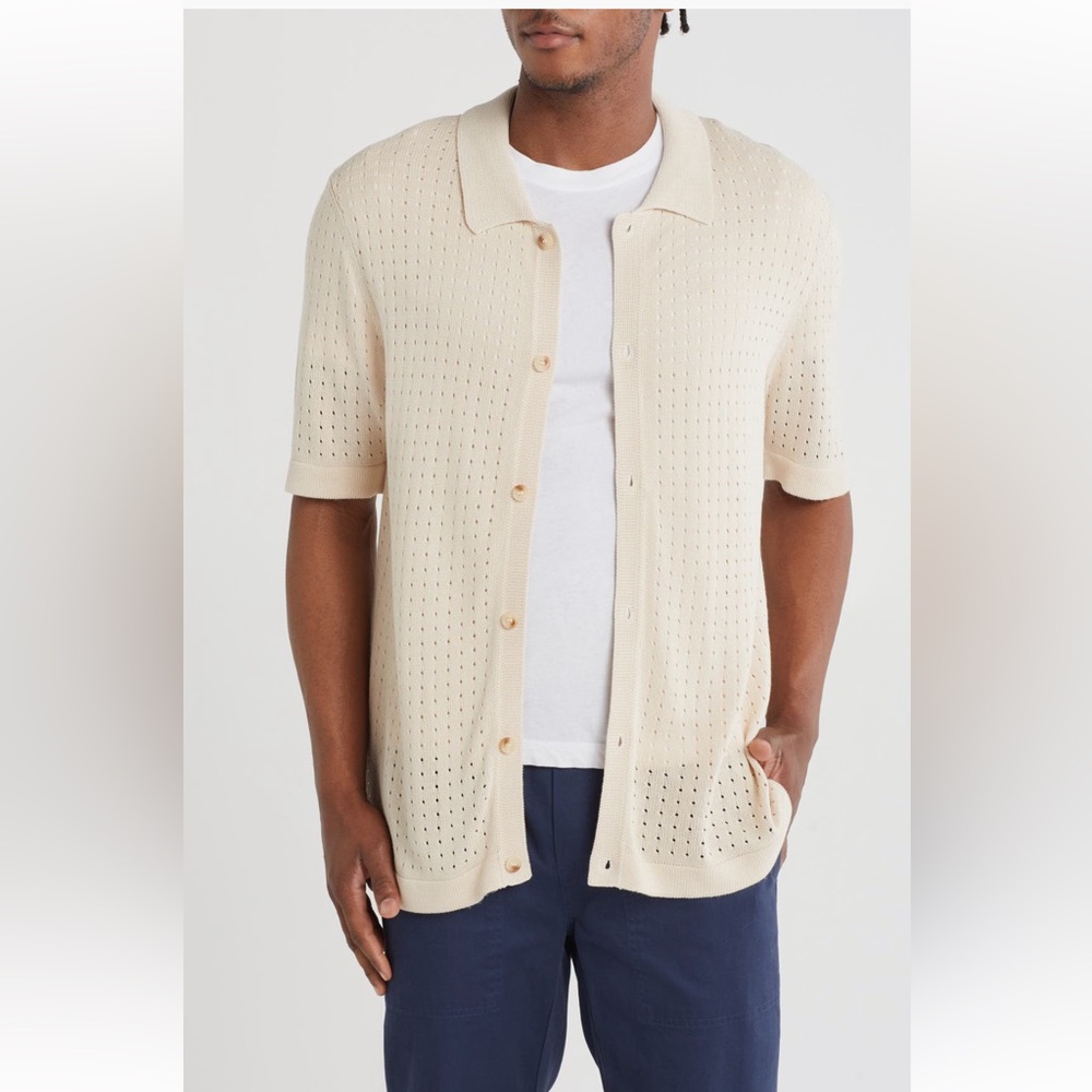 TRUTH‎ Open Stitch Button Up down Cardigan Sweater short sleeve knit medium NWT